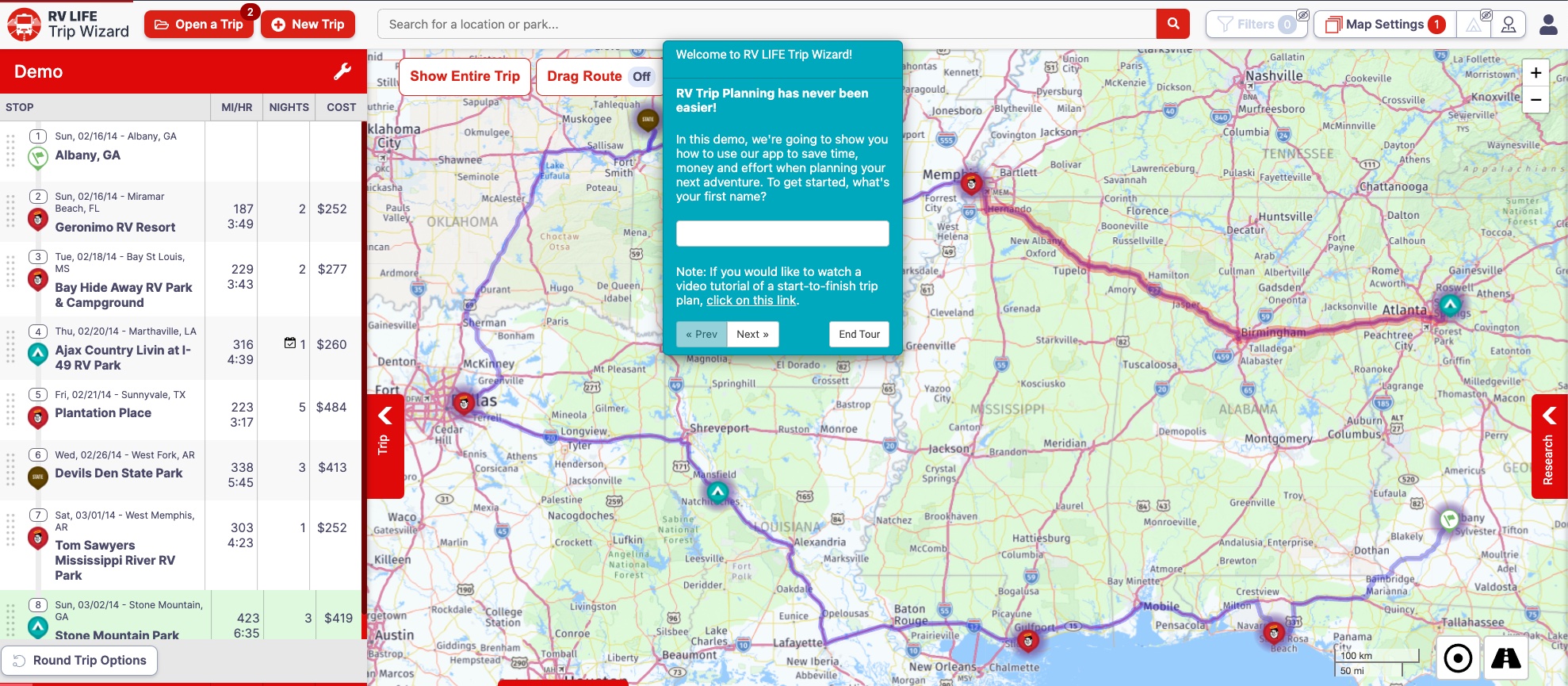 rv trip wizard demo